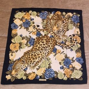 Salvatore Ferragamo navy leopard silk scarf